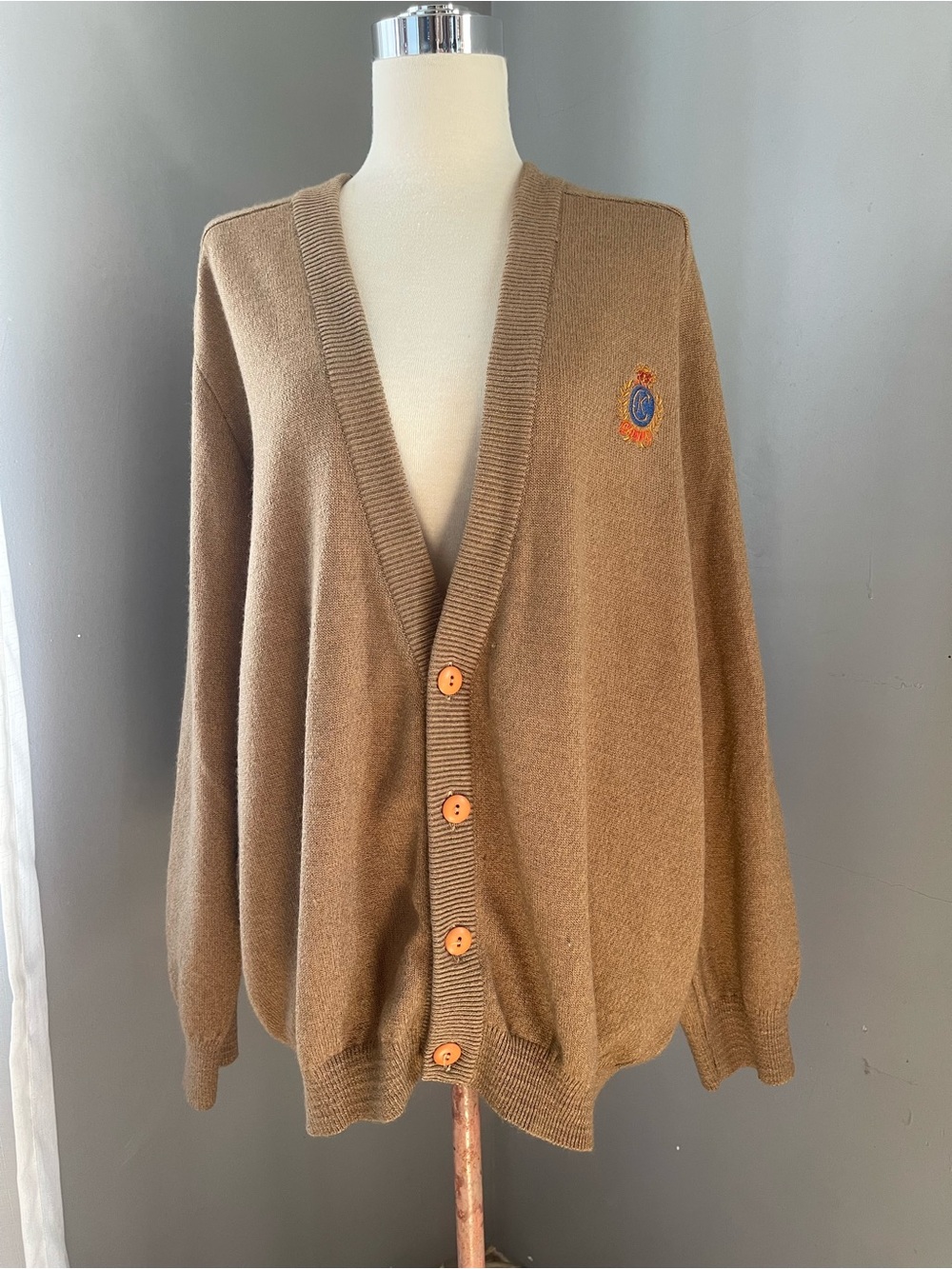 Vintage Calvin Klein Chest Crest Brown Button V-Neck Cardigan